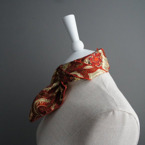 Red & Gold Paisley Vintage Neck Scarf or Pocket Square - Picture 3 of 13